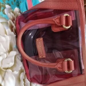 Transparent Red and Tan Handbag